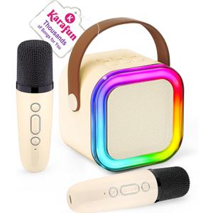 Mini Karaoke Machine for Kids, 2026 TOP Toys Birthday Gifts Ideas for Girls Ages 4, 5, 6, 7, 8, 9, 10, 12+ Years Old, Portable MP3 Player with 2 Wireless Mics for Family Home Party, Off White