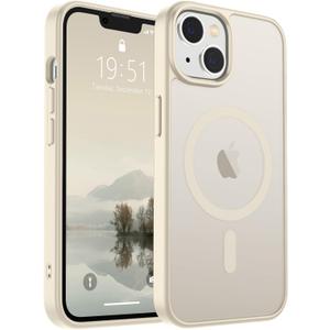 SUPFINE Magnetic for iPhone 14 Case & iPhone 13 Case (Compatible with MagSafe) (Military Grade Drop Protection) Slim Translucent Matte Shockproof Phone Cover,Antique White