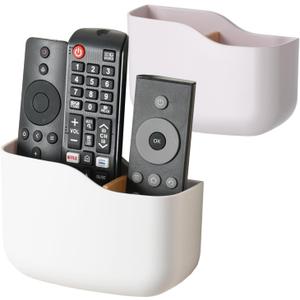 LINFIDITE 2 Pack TV Remote Holder Wall Mount Remote Control Holder for Bed Universal Bedside Wall Remote Holder Caddy Organizer Hole-Free Remote Control Holder (For 2 Or 3 Remote ControlsWhite