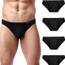 Avidlove Mens Bikini Underwear Low Rise Briefs Microfiber Underpants 4 Pack (Small, Black)