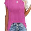 HOTOUCH Cap Sleeve Tops for Women Textured T Shirts Dressy Casual Tank Top Plus Size Summer Tops Rose Red M
