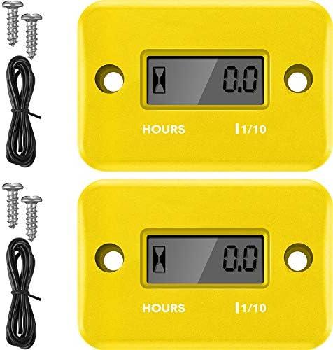 2 Pieces Inductive Hour Meter for Gas Engine Lawn Mower Dirt Bike Motorcycle Motocross Snowmobile Karting Marine ATV Boat Outboard Motor Generator Waterproof Hour Meters (Yellow)