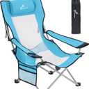 Sportneer Beach Chair: Adjustable Folding Chair with Cup Holder & Side Pocket - Portable & Compact Beach Chairs for Adults with Reclining Positions for Camping Picnic Outdoor, Blue