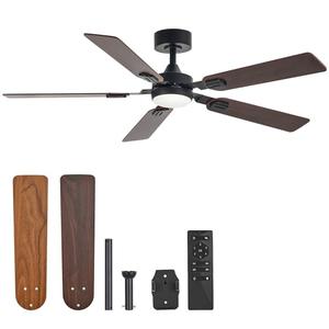 VONLUCE Ceiling Fans with Lights and Remote, 52" Ceiling Fan with 5 Blades, 6-Speeds Noiseless Reversible DC Motor for Farmhouse Bedroom Indoor, Walnut