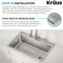 KRAUS Fairlane 33-inch Drop In/Top Mount Single Bowl 18-Gauge Stainless Steel Kitchen Sink, KHT640-33
