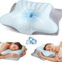 Cervical Neck Pillow for Pain Relief - Ergonomic Memory Foam Pillows for Sleeping, Cooling Side Sleeper Pillow for Neck Support, Contour Orthopedic Bed Pillow for Sleepers (Blue & Grey)