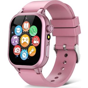 OVV Kids Game Smart Watch 1.54" HD Touch Screen, 30+ Educational Games, Camera, Pedometer, Alarm, MP3 Player, Auidobook, Learn Card,Time Tools, Parental Control, Wrist Watches for Boys Girls Age 4-12 (Pink)