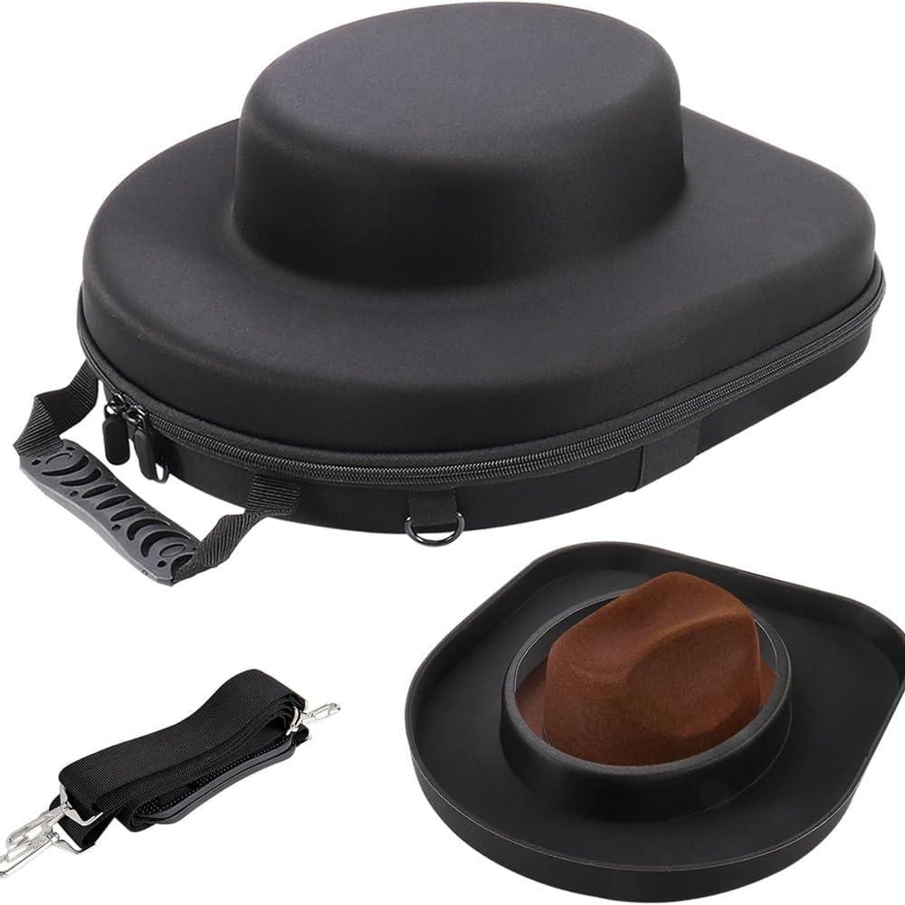 Hat Travel Case Hard Hat Box for Fedora Hats to Storage Hat Bag Carrier with Carry Handle, Luggage Strap, Adjustable Shoulder Belts for Women and Men