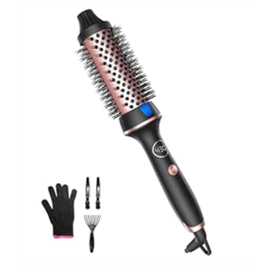 Thermal Hair Brush for Blowout Look, 1.5 Inch Heated Round Brush for Natural Curl, Ionic Curling Iron Brush with Dual Voltage, Volumizing Smoothing Hot Round Brush, Black 