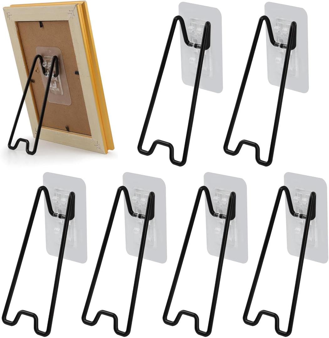 6-Pack Adjustable Picture Frame Easel Stands, Heavy Duty Stainless Steel Photo Frame Holder Back with Self-Adhesive for 5.9 to 10.2 inch Frames