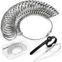 Ring Sizer Measuring Tool, 3 Types, 27 Pcs Metal Ring Sizing Kit, US Sizes 0-13 with Half Size, 2 Pcs Plastic Finger Measurer for Men/Women, USA 1-17 with Magnified Glass