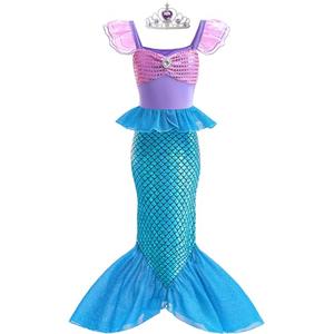 Danvren Mermaid Dress, Mermaid Tail Costume Little Girls Princess Dress up with Crown for Girl 4-5 Tall Gift, Blue 