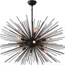 34in Black Sputnik Chandelier 12-Light Large Starburst Chandelier Light Fixture Solid Metal Mid-Century Modern Satellite Chandeliers for Living Room Dining Room Foyer,Bedroom E12