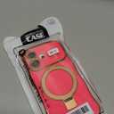 for iPhone 16 Magnetic Case with Stand, Luxury Electroplating Shockproof Wave Curly Frame and Heart Pattern, Lens Edge Raised Protection for iPhone 16-Rose Red