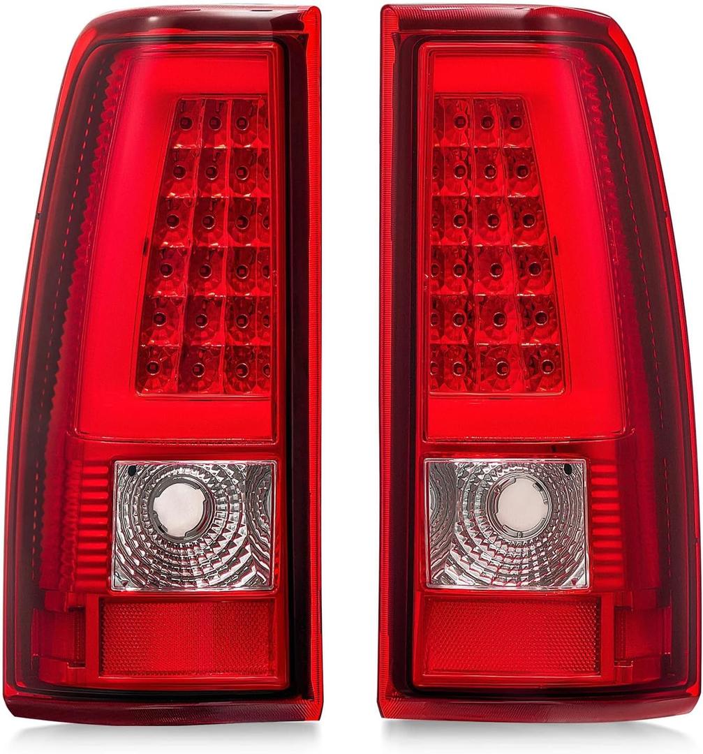 LED Tail Lights Assembly, For 2003-2006 Chevy Silverado 1500 2500 3500 Taillights Rear Brake Lamps, Driver And Right Passenger Side, Chrome Red Clear Lens