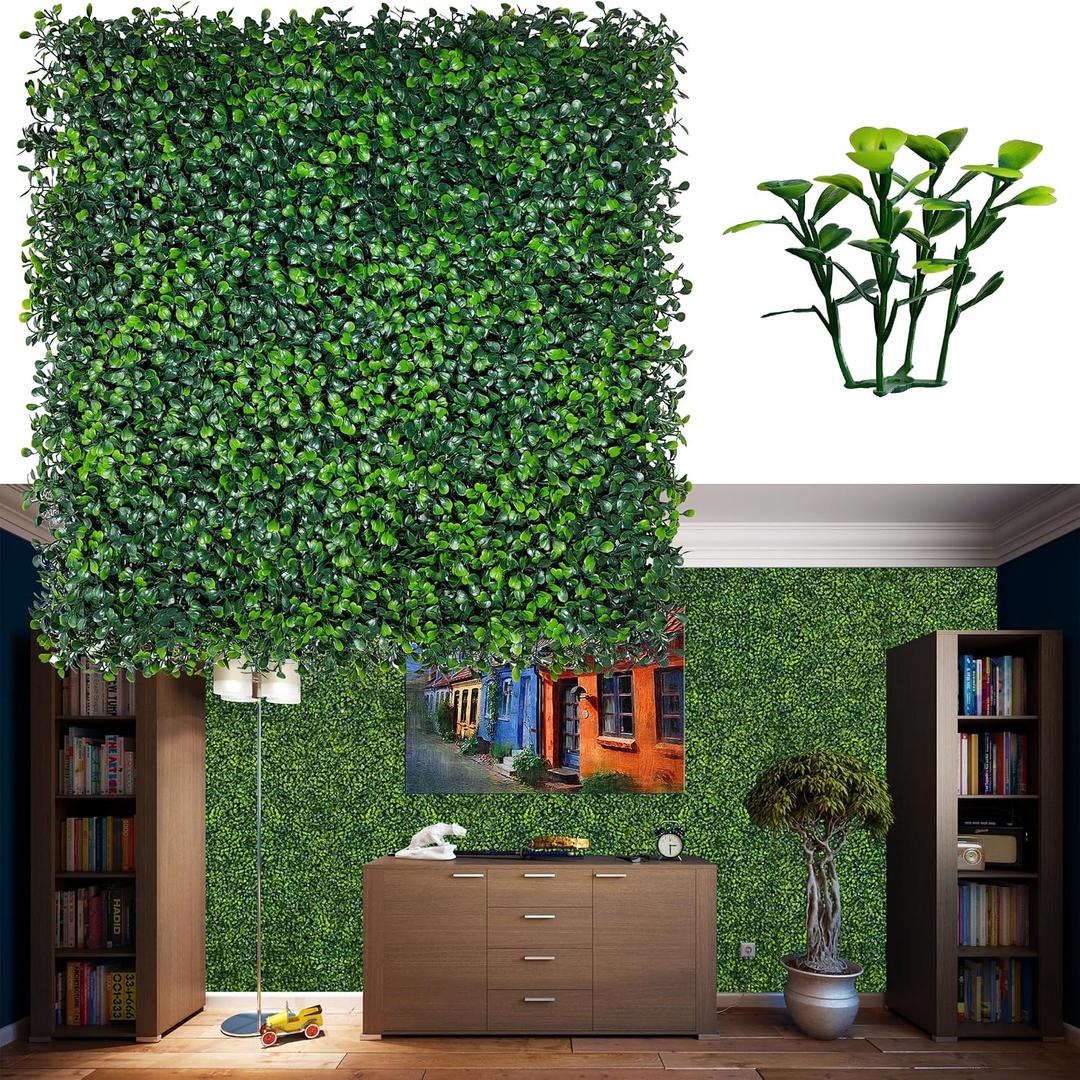 ODTORY Artificial Grass Wall Backdrop Panels: 20X20 in 24P UV-Anti Greenery Boxwood Panels for Indoor Outdoor Green Wall Decor & Ivy Fence Covering Privacy