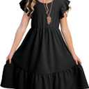 blibean Teen Girls Dresses Kids Double Layer Ruffle Sleeve Dress Size 6-15 Years (12-13 Years)
