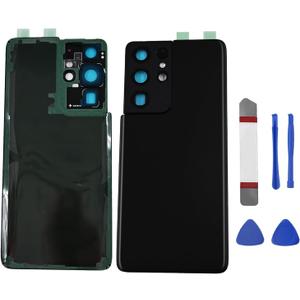 Galaxy S21 Ultra Back Glass Cover Replacement for Samsung Galaxy S21 Ultra 5G SM-G998U All Carriers Housing Door with Camera Glass Lens and Pre-Install Tapes + Tool Kits (Phantom Black)
