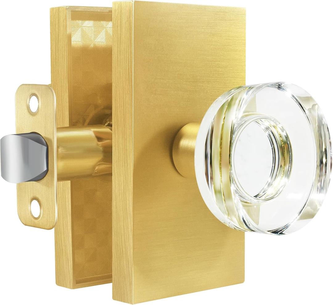 Passage Glass Door Knobs Interior Satin Brass Gold Crystal Door Knobs for Hall/Closet