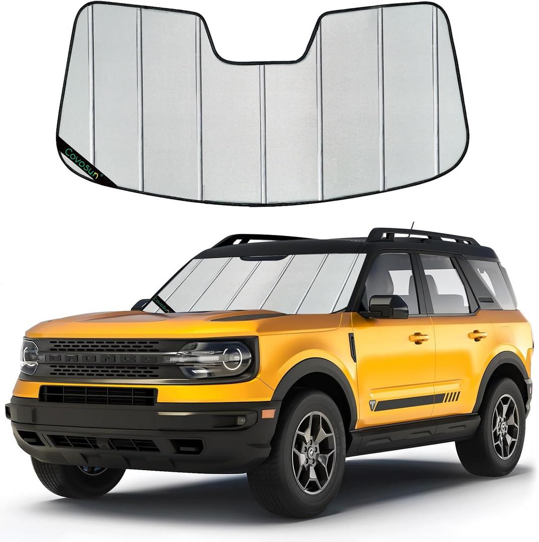 Windshield Sunshade for Ford Bronco Sport, Premium Folding Windshield Sun Shade for Ford Bronco Sport (2021-2025), Window Sunshade Sun Visor Protector Blocks UV Rays (Silver)