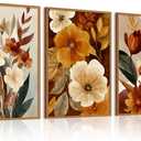 Boho Flower Wall Art Vintage Abstract Floral Prints Botanical Canvas Wall Decor Flower Farmhouse Pictures Fall Plant Poster Rustic Autumn Floral Artwork for Bedroom Living Room 16x24x3 Inch Unframed