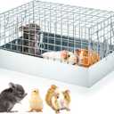 DoubleFill 14 x 8 x 8 Inch 1 Hole Folding Guinea Pig Carrier Chinchilla Carrier Portable Hamster Travel Cage with Tray Handle for Rabbit Chick Bird Small Animal Transport Temporary Housing Pet Habitat