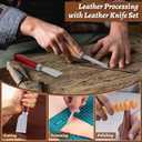 6 Pcs Leather Beveler Tools Set - 4 Size Edge Bevelers, Leather Cutting Knife, Beech Wood Edge Burnisher, Leather Crafting Tools for DIY Craft Work