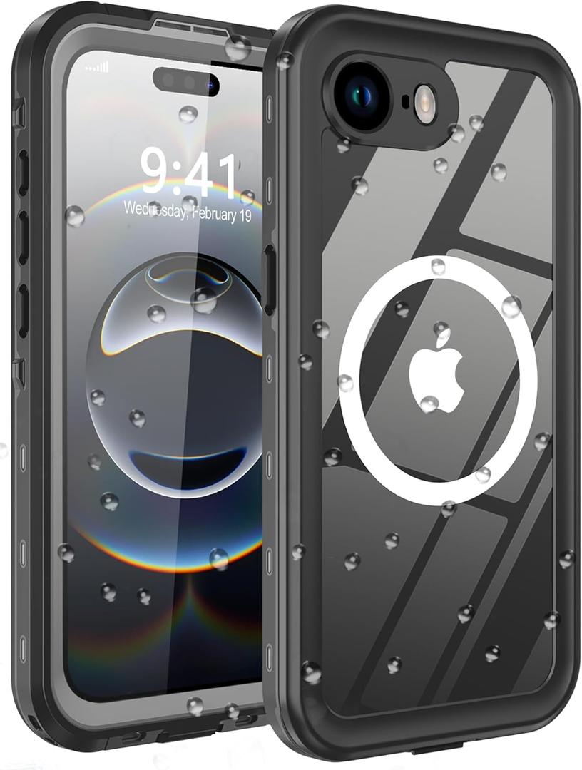 for iPhone 16e Case Waterproof, [Shockproof] [Dustproof] [IP68 Waterproof] Full-Body Hard Case Built-in [Lens Screen Protection] for Diving Case (Black, for iPhone 16e 6.1in)