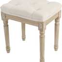 Yusong Vanity Stool Upholstered Bench Seat for Makeup Room, Vintage Small Bedroom Bench Dining Bench with Tufted Fabric for Living Room, Piano Stool with Rustic Wood, Easy Assemble, Beige