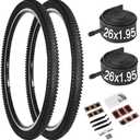 Fansport 24/26x1.95” Bike Tire, 2 Pack 24/26x1.95 Folding Bicycle Tire and Tube, 24/26 Inch Mountain Bike Tires,Replaceable 26/24 Inch Bike Tires with Repair Tools for MTB,BMX