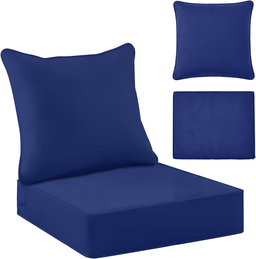Tingjoo 1 Set 24x24x4 Inch Outdoor Chair Cushions Covers, Waterproof UV Resistant Patio Cushion Replacement Seat Slipcovers, and 24 x 20 Back Covers with Zipper for Furniture, Deep Seat Sofa (Navy)
