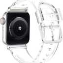 iiteeology Compatible with Apple Watch Band 46mm 45mm 44mm 42mm 41mm 40mm 38mm, Transparent Clear Soft Silicone iWatch Bands for Women Series 1-11