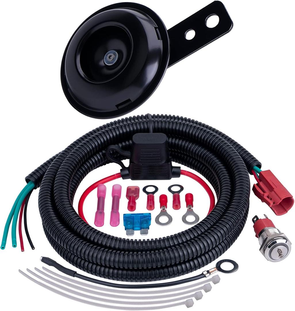 RZR Horn Kit,Universal UTV Horn Kit with Button Wire Harness,Compatible with ATV,Golf Cart,Polaris RZR Ranger,Side by Side,Club Car(Black Disc Horn Kit)