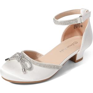 DREAM PAIRS Girls Dress Shoes Closed Toe Low Heels Ankle Strap Pumps for Toddler Little Big Kid Flower Party Wedding Princess (White) Size 06