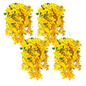 XunYee 4 Pcs Artificial Fake Hanging Plants Flowers for Spring Decoration Outdoor Wedding Vine Plant Hibiscus Flowers Long Trailing Vines Realistic UV Resistant Plants for Front Door Porch(Yellow)