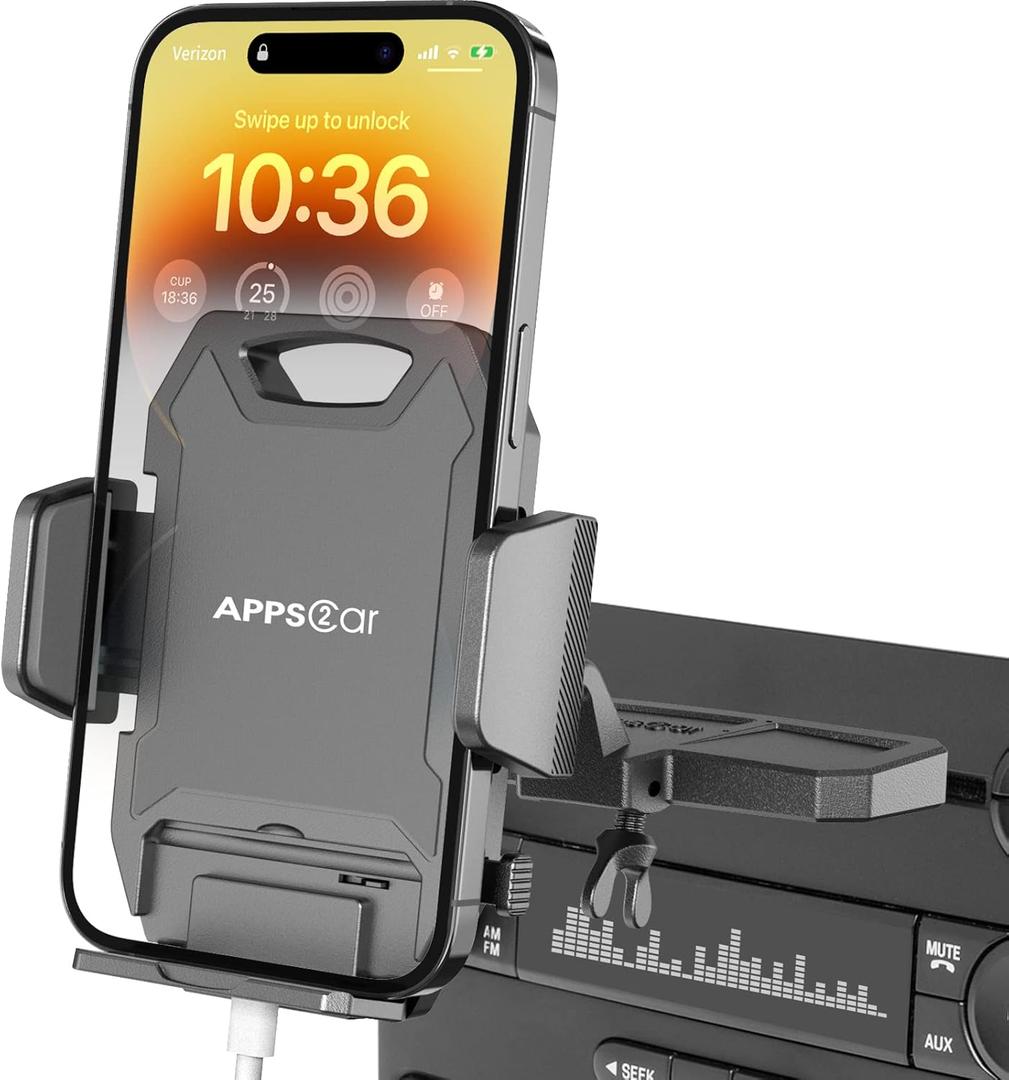 APPS2Car Sturdy CD Slot Phone Mount with One Hand Operation Design, Hands-Free Car Phone Holder Universally Compatible with All iPhone & Android Cell Phones, for Smartphone Mobile (Black)