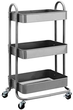 3-Tier Rolling Utility or Kitchen Cart, Lockable Wheels, Multifunctional Storage, Charcoal