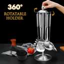 17Pcs Stainless Steel Kitchen Utensils Set - Metal Cooking Utensils Set with Rotatable Holder, Heat Resistant Stainless Steel Utensil Set with Spatula Set, Ladle, Skimmer, Spoons, Pasta Server