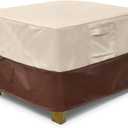 Vailge Square Patio Ottoman Cover, Waterproof Outdoor Ottoman Cover with Padded Handles, Patio Side Table Cover, Heavy Duty Outdoor Furniture Covers (Large, Beige & Brown) (Square 33"(L) x 33"(W) x 17"(H))