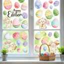 4 x 6 Sheets Happy Easter Window Clings, Double-Sided Reusable Oil Painting Bunny Eggs Window Decals for Glass, Mirror, Party Home Decor (Easter)