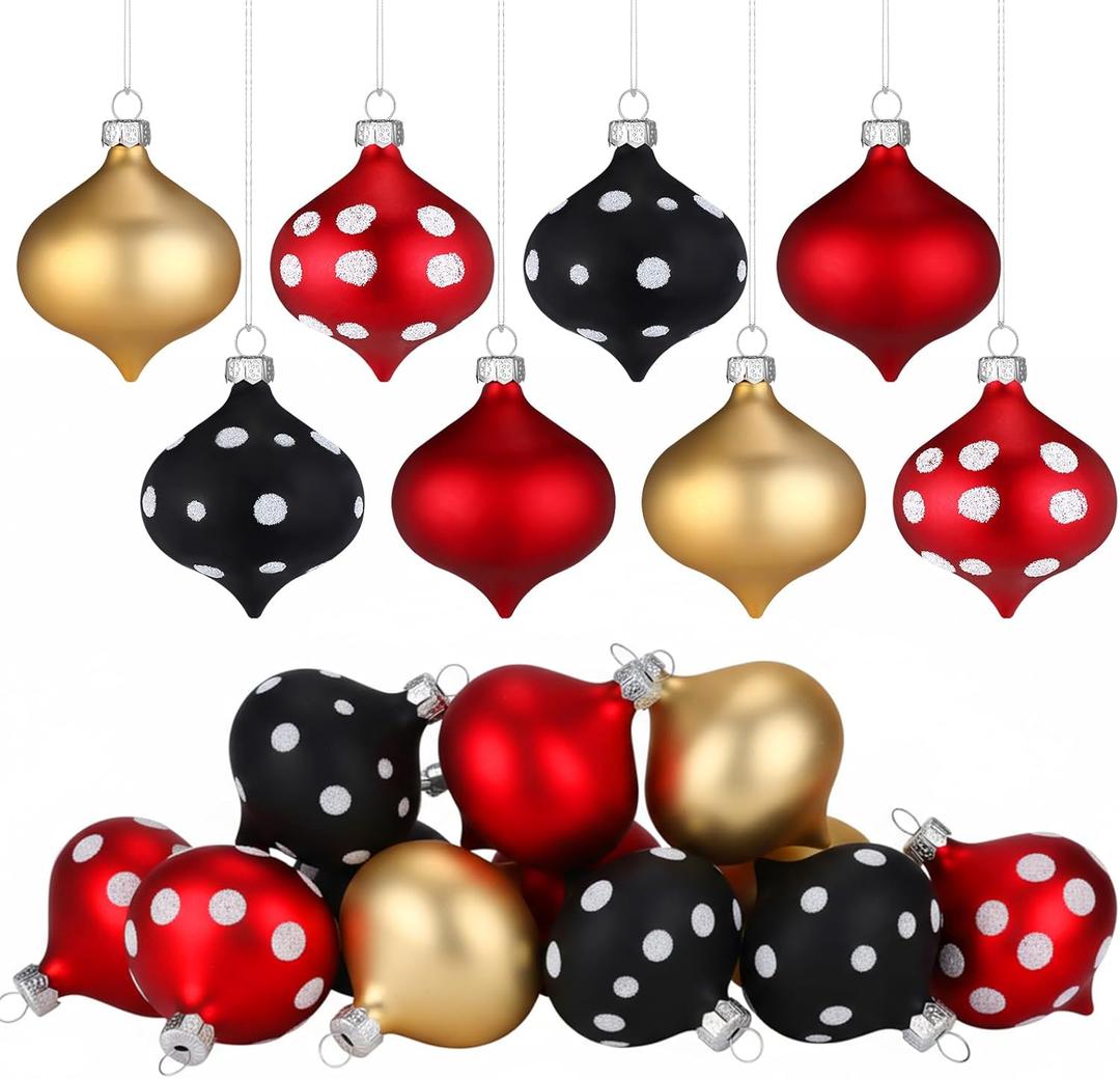12 Pcs Christmas Ball Ornaments 2.36 Inch Mouse Plastic Ball Tree Ornaments Red and Black Christmas Tree Decorations Yellow White Dot Decorations for Party Xmas Trees Home Decor (Cute)