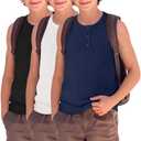 LessonZoo 3 Pack Toddler Boys Tank Tops,Black, White, Dark Blue,9-10 Years