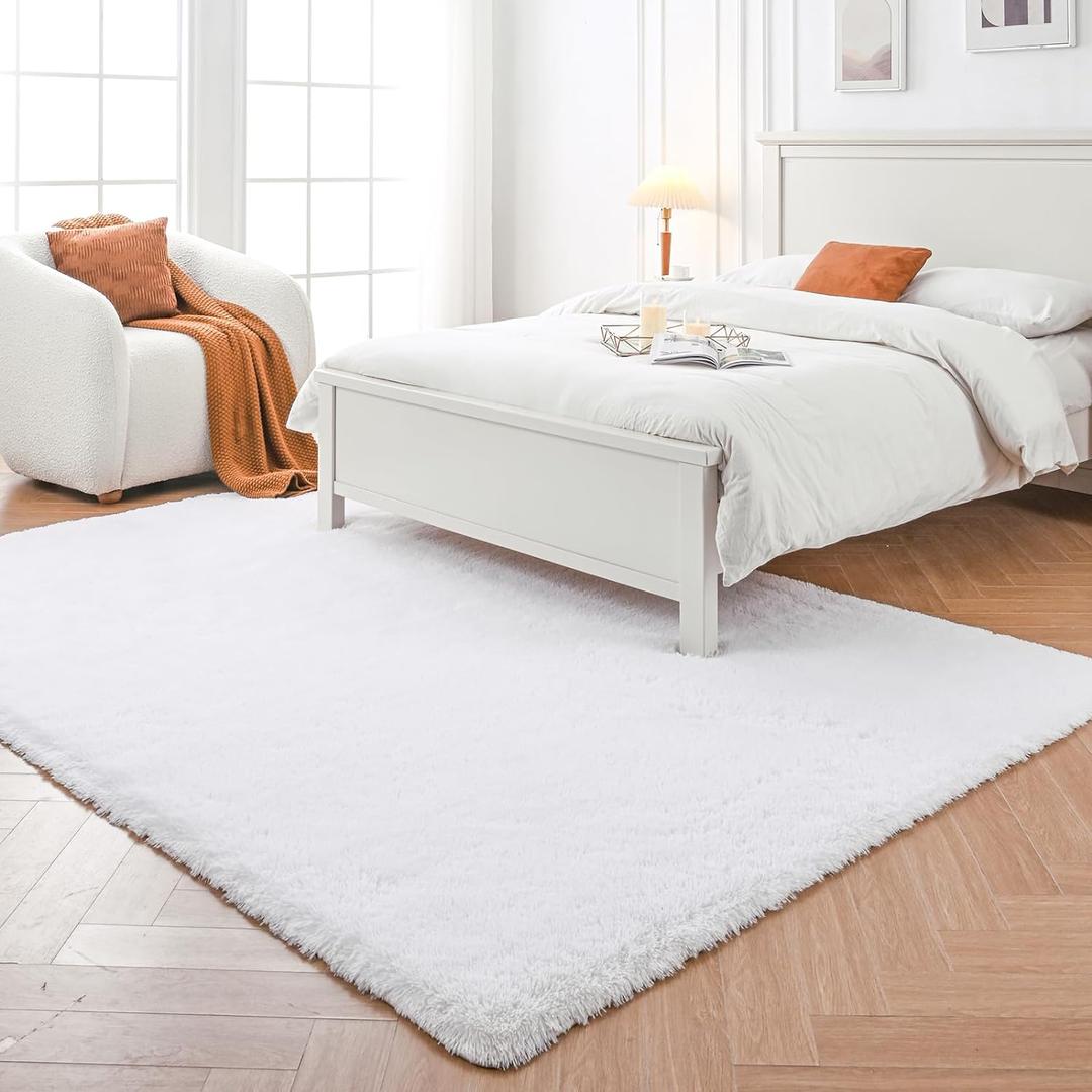 White Shag Area Rugs for BedroomWhite Plush Area Rug 4x6 - Indoor Modern Shaggy Soft Carpet for Living Room Bedroom Kids Room Nursery (White, 4x6 Feet)