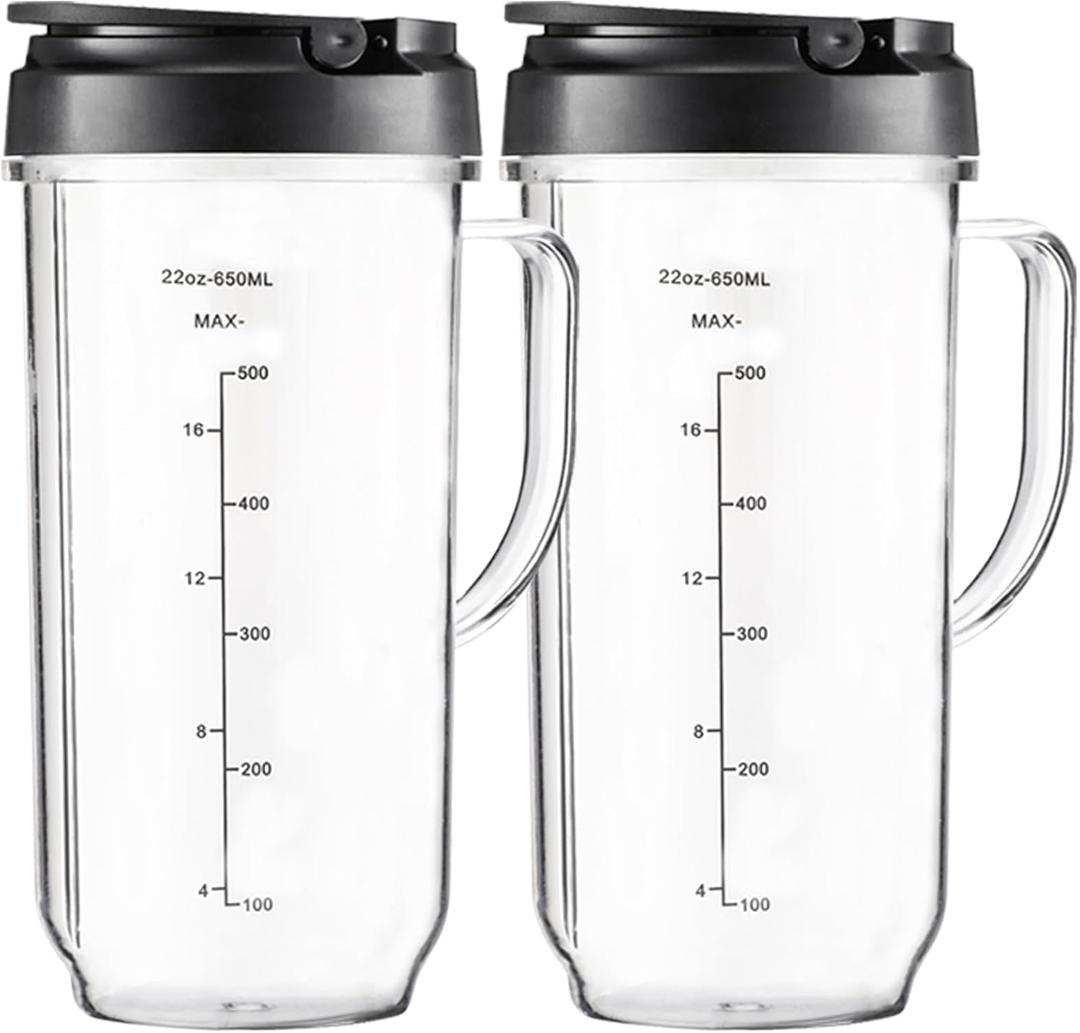 Replacement Cups For Magic Bullet Replacement Parts 22oz Blender Cups compatible with 250W Magic Bullet MB1001 MBR-0701AK (Measured Markings), Tall 22oz Cup Flip-Top Lid, Mug with Handle