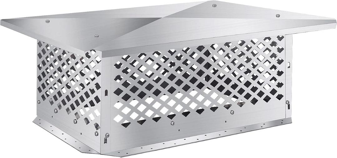 Chimney Cap, Chimney Cover, Bottom Installation Method Adjustable to Fit Outside Existing Clay Flue Tile Dimensions All Stainless Steel Structure, with Meshes, Bolts, Screws (14" x 26")
