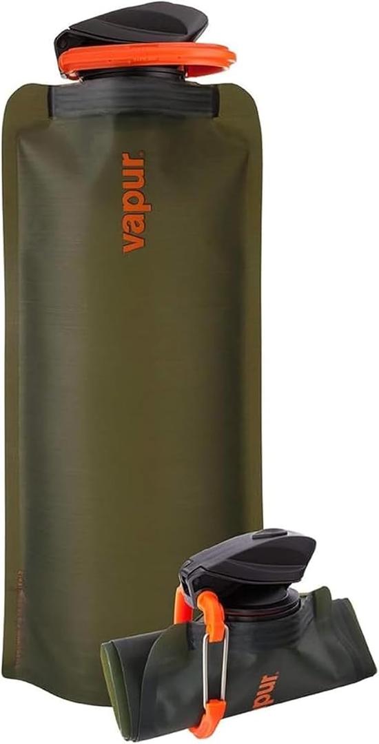 Vapur Collapsible Water Bottle with Carabiner - 23oz (0.7L), Olive - Flexible and Lightweight Water Bottle for Travel, Concert, Hiking, and Outdoor Adventures - BPA-Free, Dishwasher-Safe, Freezable