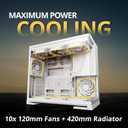 Geometric Future M5 Tempered Glass Mid Tower, E-ATX/ATX Gaming Case, 1.2mm Steel, Type C, Toolless Panels, Support 420/360 Radiator, ARGB PWM 140m Fan x 5 Pre-Installed, White, GEO-M5F-W