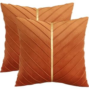 Tosleo Burnt Orange Velvet Throw Pillow Covers 20 x 20 inch Pack of 2 with Gold Leather Fall Decorative Couch Pillowcases Luxury Modern Pillow Cover for Living Room Bedroom Sofa Cushion Bed Tosleo Burnt Orange Velvet Throw Pillow Covers 20 x 20 inch Pack of 2 with Gold Leather Fall Decorative Couch Pillowcases Luxury Modern Pillow Cover for Living Room Bedroom Sofa Cushion Bed