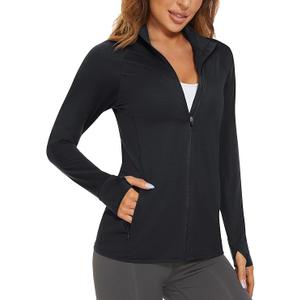 MAGCOMSEN Women's UPF 50+ Lightweight Athletic Jacket Sun Protection Full Zip Long Sleeve Shirts Hiking Outdoor Pockets L