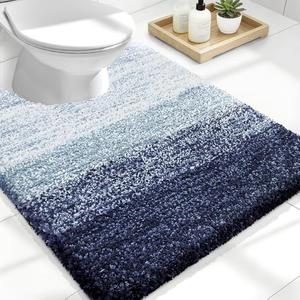 OLANLY Luxury Toilet Rugs U-Shaped 24x20, Extra Soft and Absorbent Microfiber Bathroom Rugs, Non-Slip Plush Shaggy Bath Mat, Machine Wash Dry, Contour Bathroom Mats for Toilet Base, Airy Blue